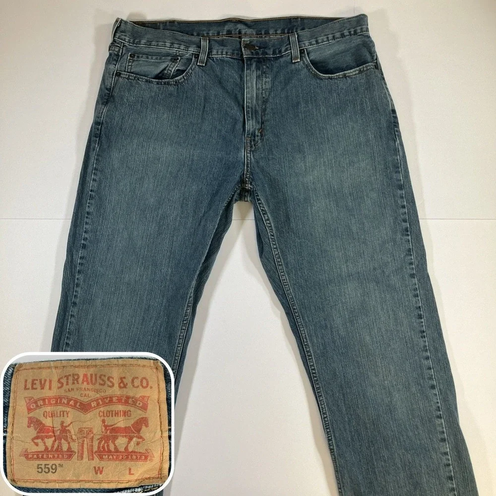 Levis 559 Jeans Mens 38x36 Blue Medium Wash Relaxed Straight Denim